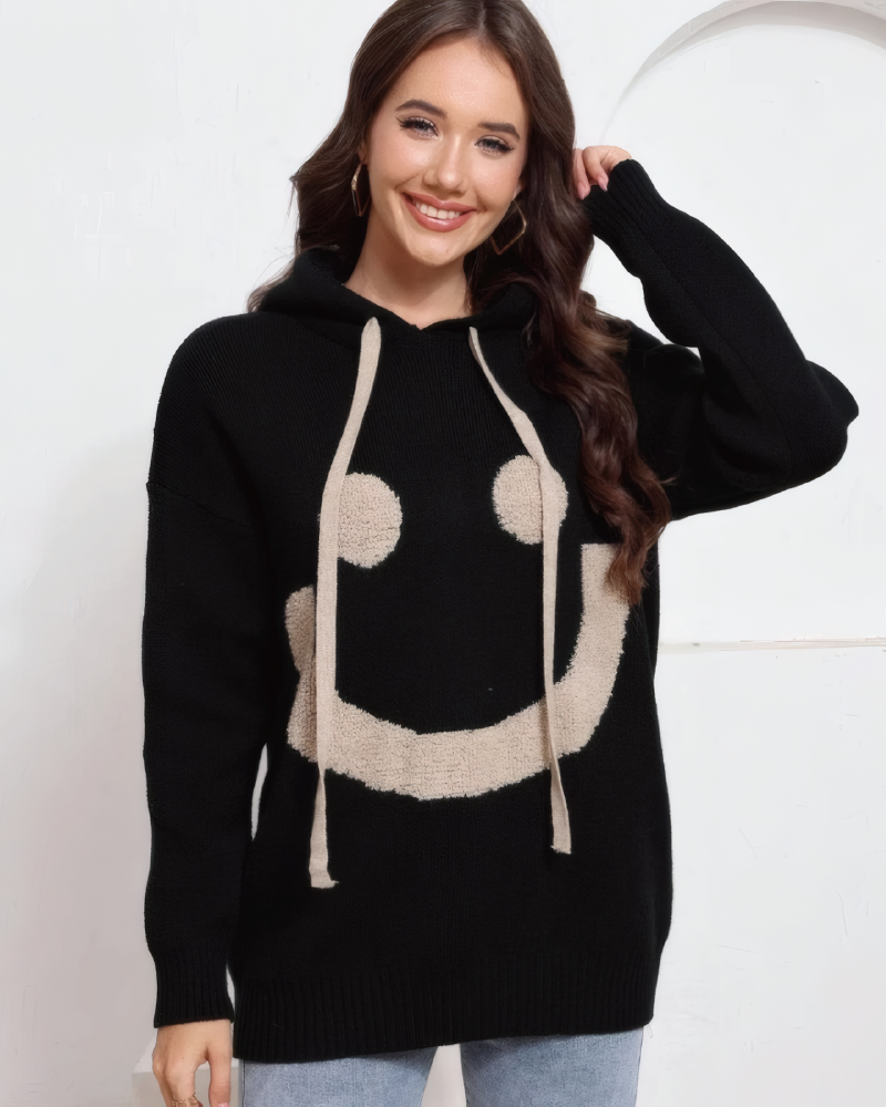 Smiley Face Jacquard Hooded Sweater