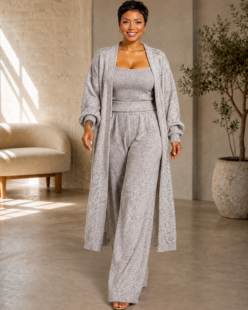 Layered Ease 3-Piece Knit Cardigan Set