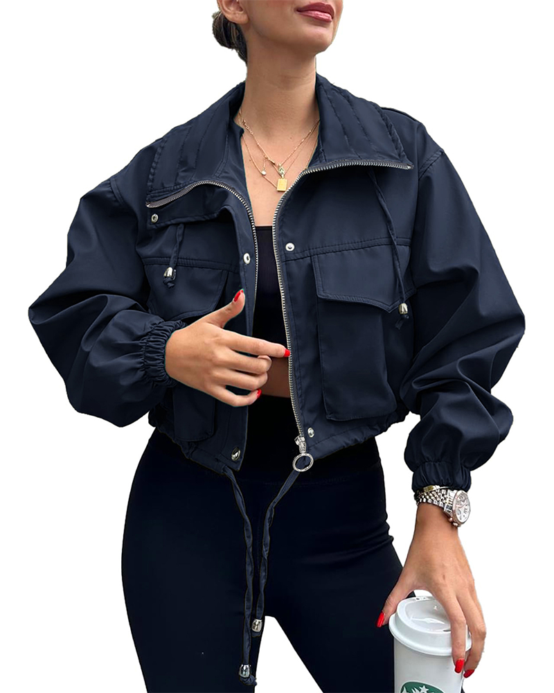 Drawstring Hem Zip Up Jacket