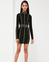 gold studded bandage midi dress