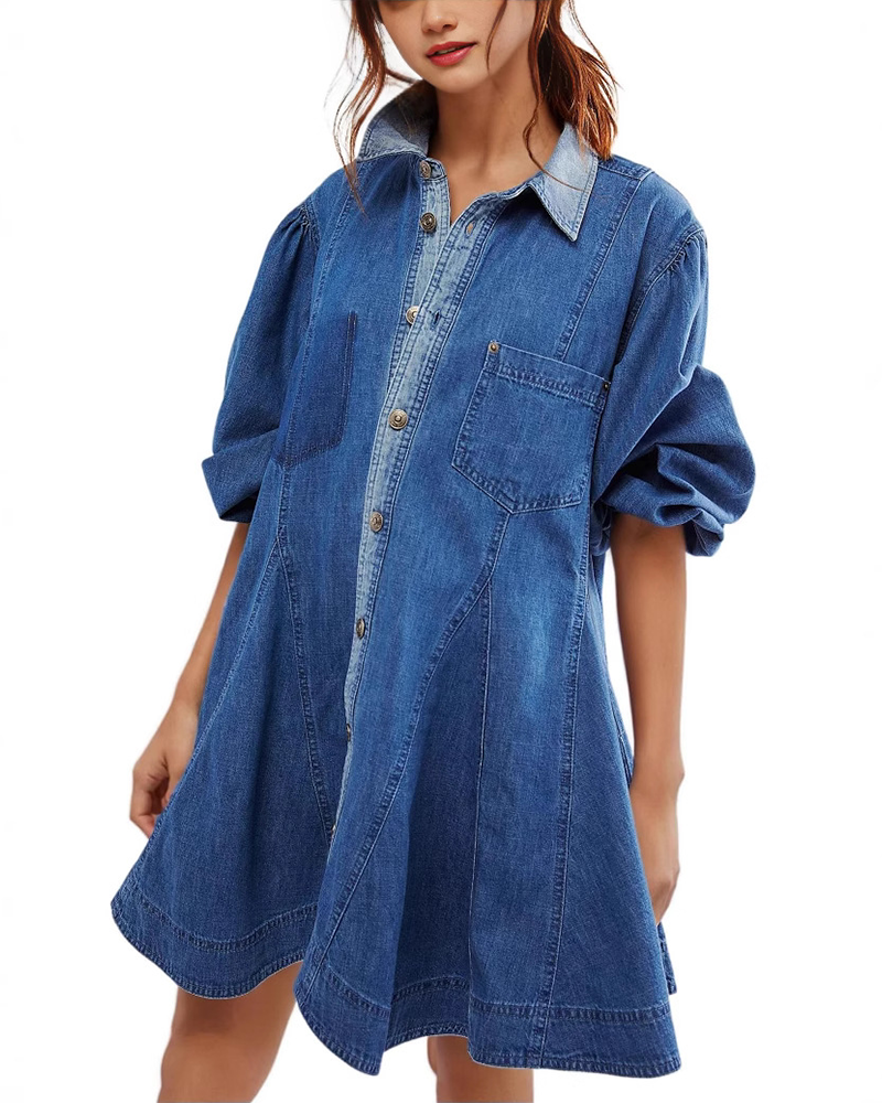 Everyday Button Denim Shirt Dress