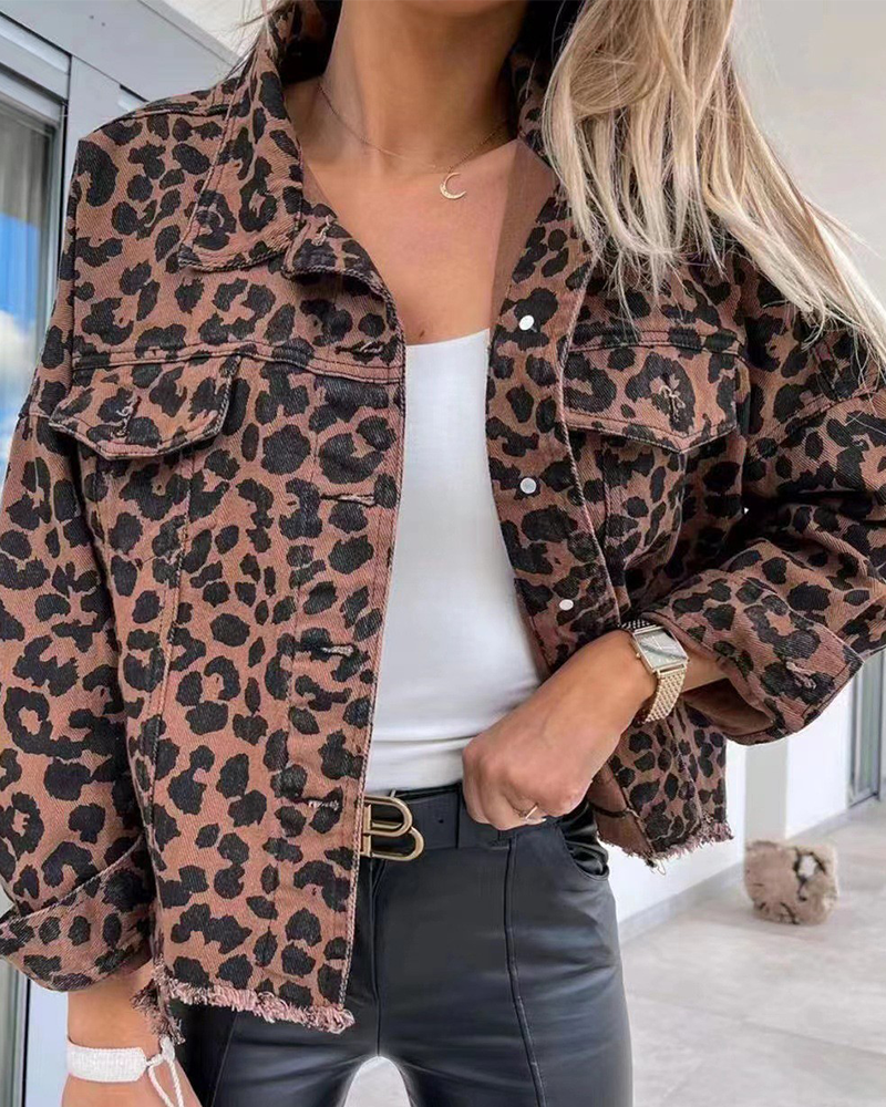 Raw Hem Leopard Vibe Jacket