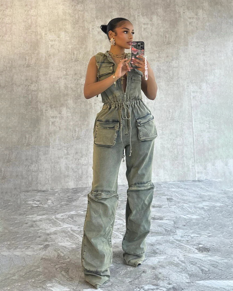 Hold up denim jumpsuit