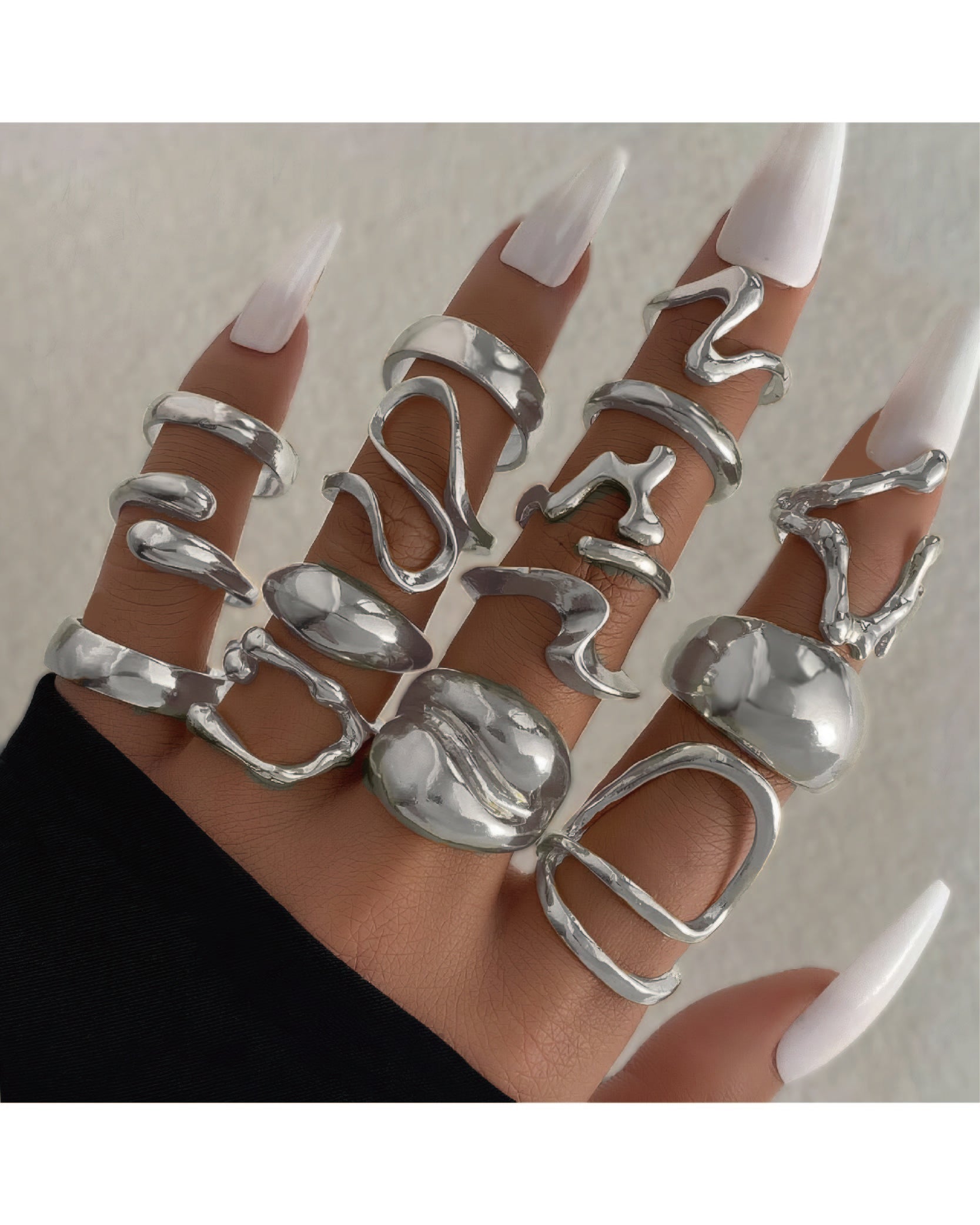 Punk Style Geometric Design Ring Set