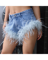 Faux Feather Denim Shorts