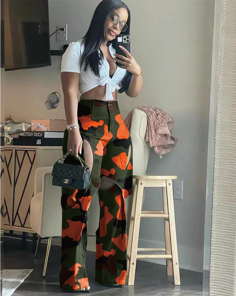 Camouflage Ripped Cargo Pants