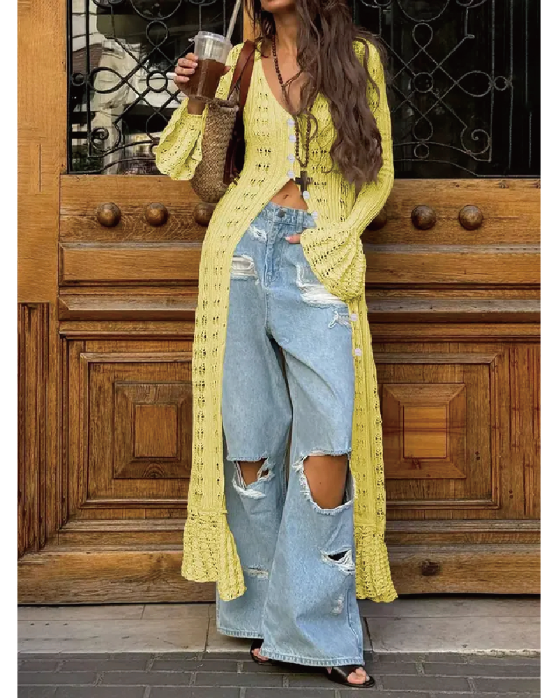 Boho Chic Long Cardigan with Buttons