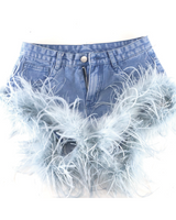 Faux Feather Denim Shorts