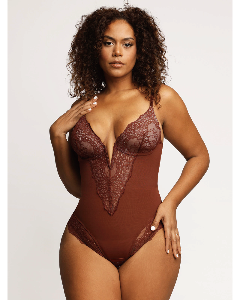 Lace Deep-V Neck Bodysuits