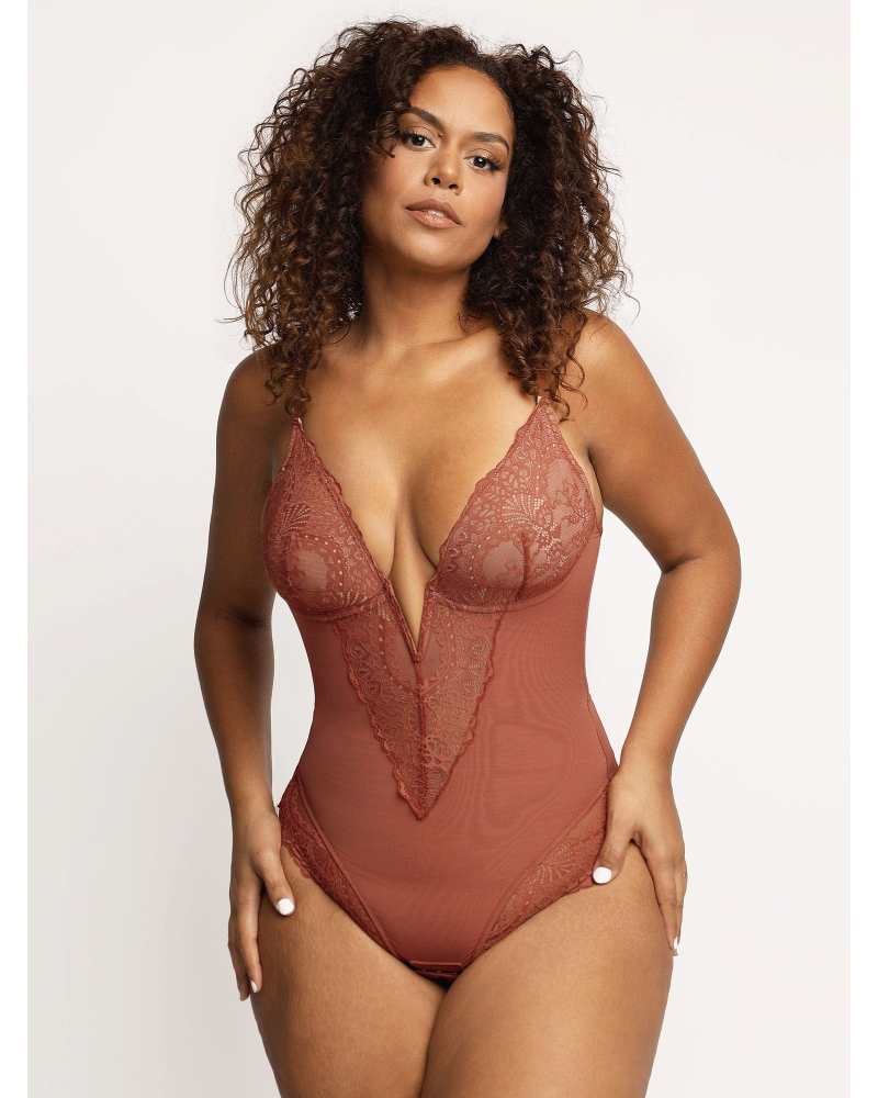 Lace Deep-V Neck Bodysuits