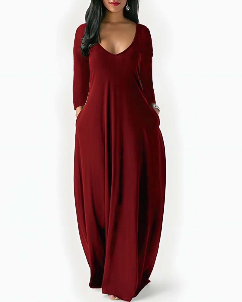 Solid Color Pocket Lounge Dress