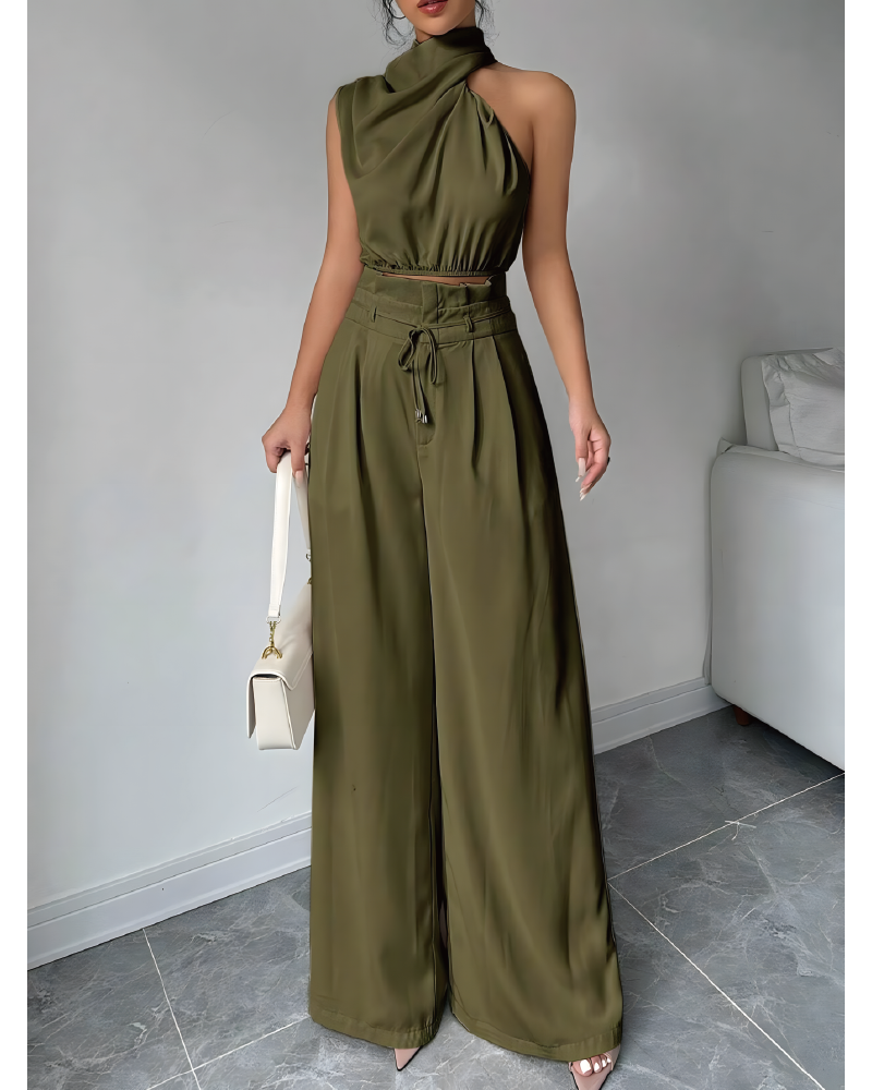 Turtleneck Top & Wide Leg Pants Set