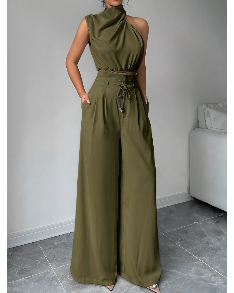 Turtleneck Top & Wide Leg Pants Set