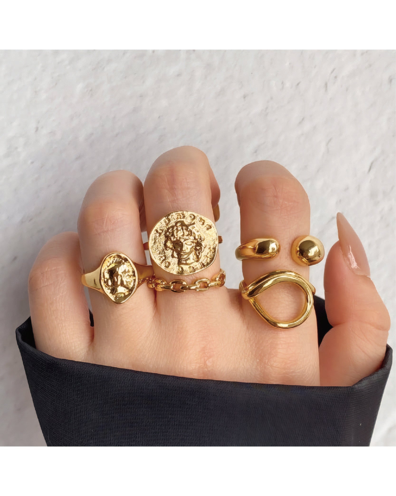 Punk Style Geometric Design Ring Set