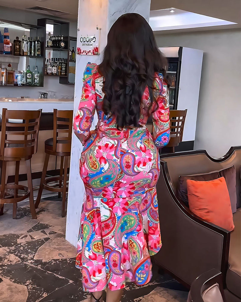 colorful print midi dress