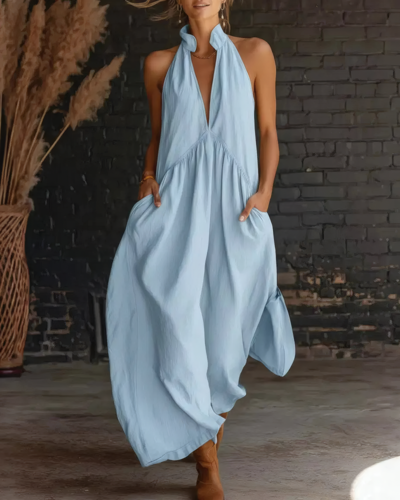 Sun-Kissed Halter A-Line Midi Dress