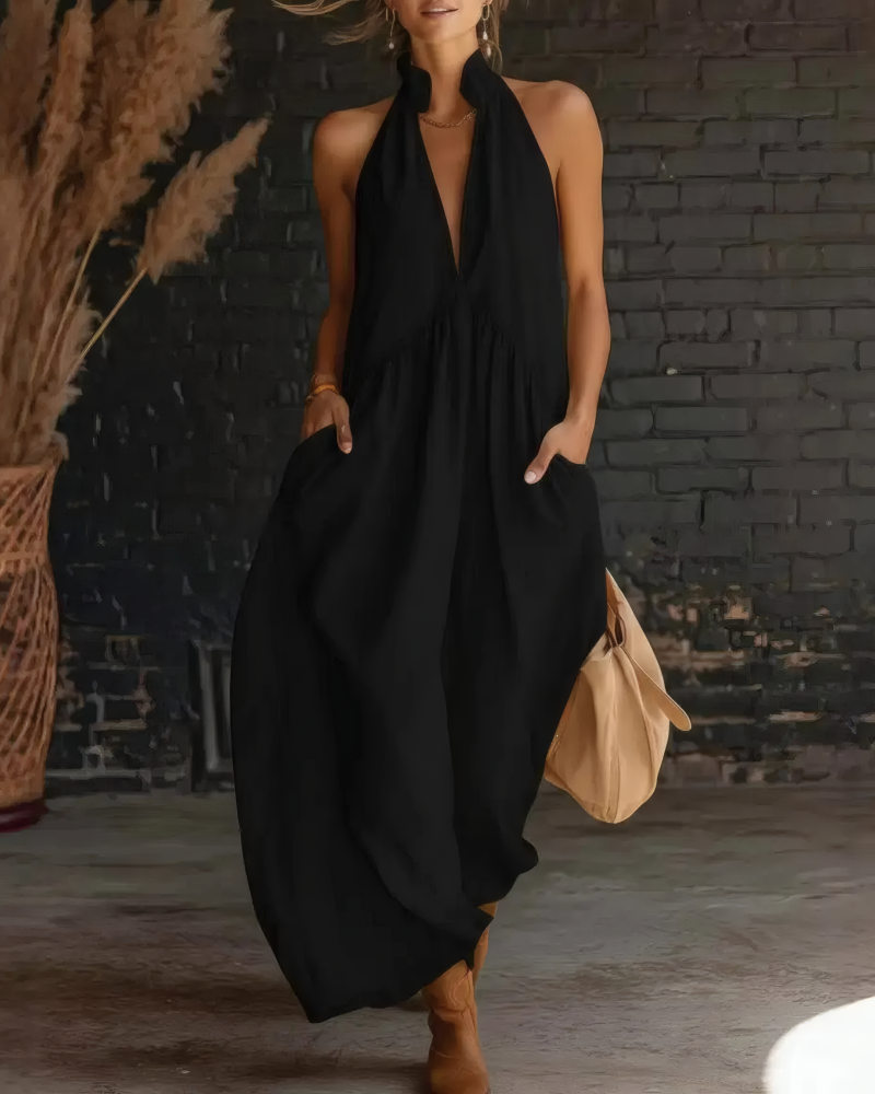 Sun-Kissed Halter A-Line Midi Dress