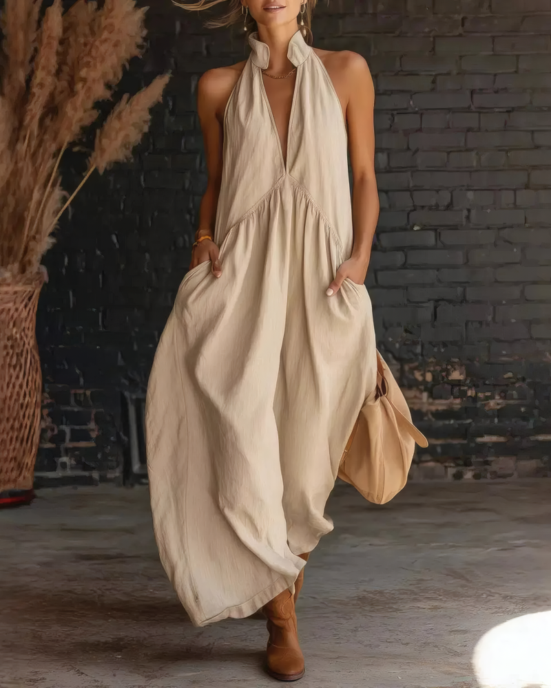 Sun-Kissed Halter A-Line Midi Dress