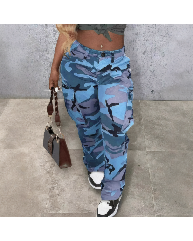 High Waisted Camo Cargo Pants