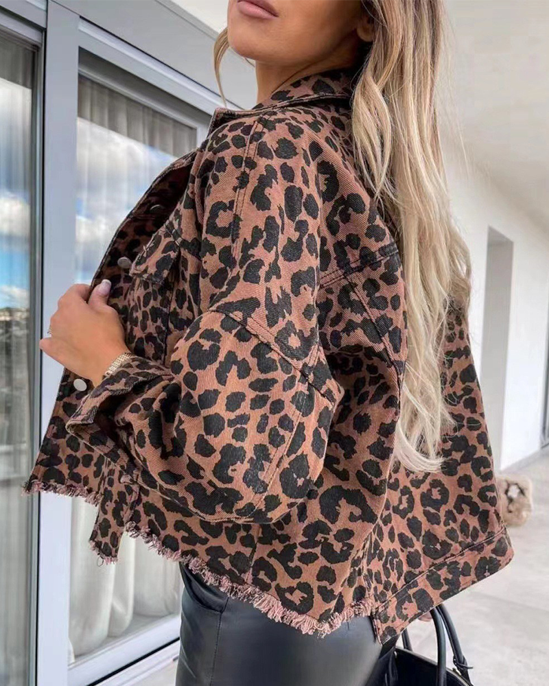 Raw Hem Leopard Vibe Jacket