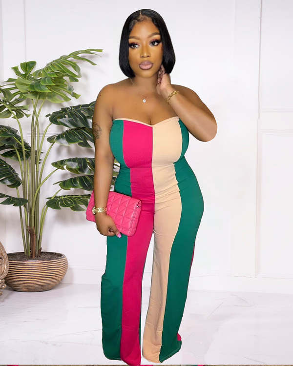 Colorblock Bandeau Straight Leg Jumpsuit