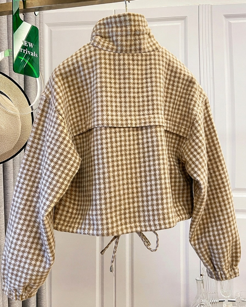 Retro Plaid Stand Collar Short Coat