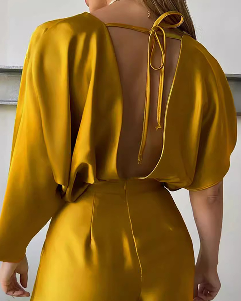 Asymmetric Solid Color Deep V Neck Jumpsuit