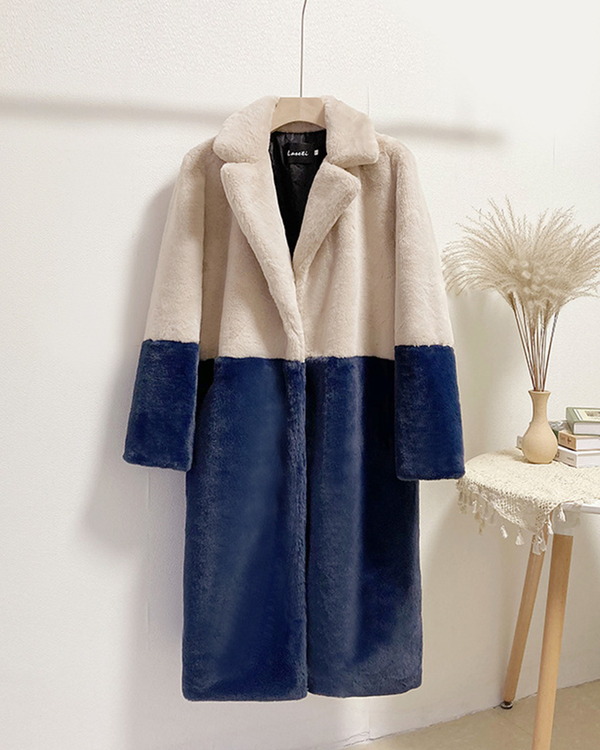 Faux Fur Color Block Coat