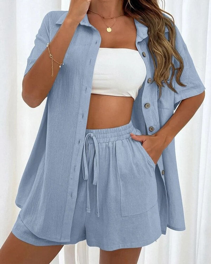 Solid Linen Short Set