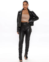 Faux Leather Ruched Pants