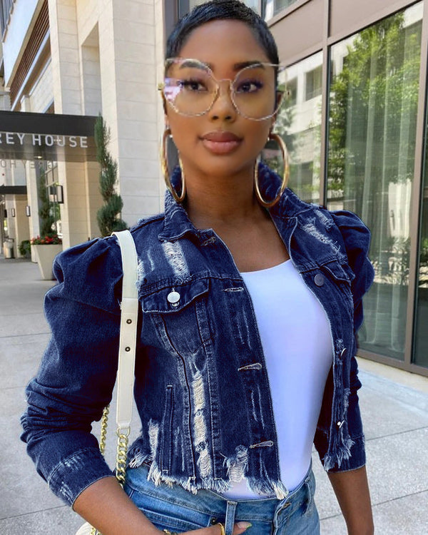Puff Shoulder Denim Jacket