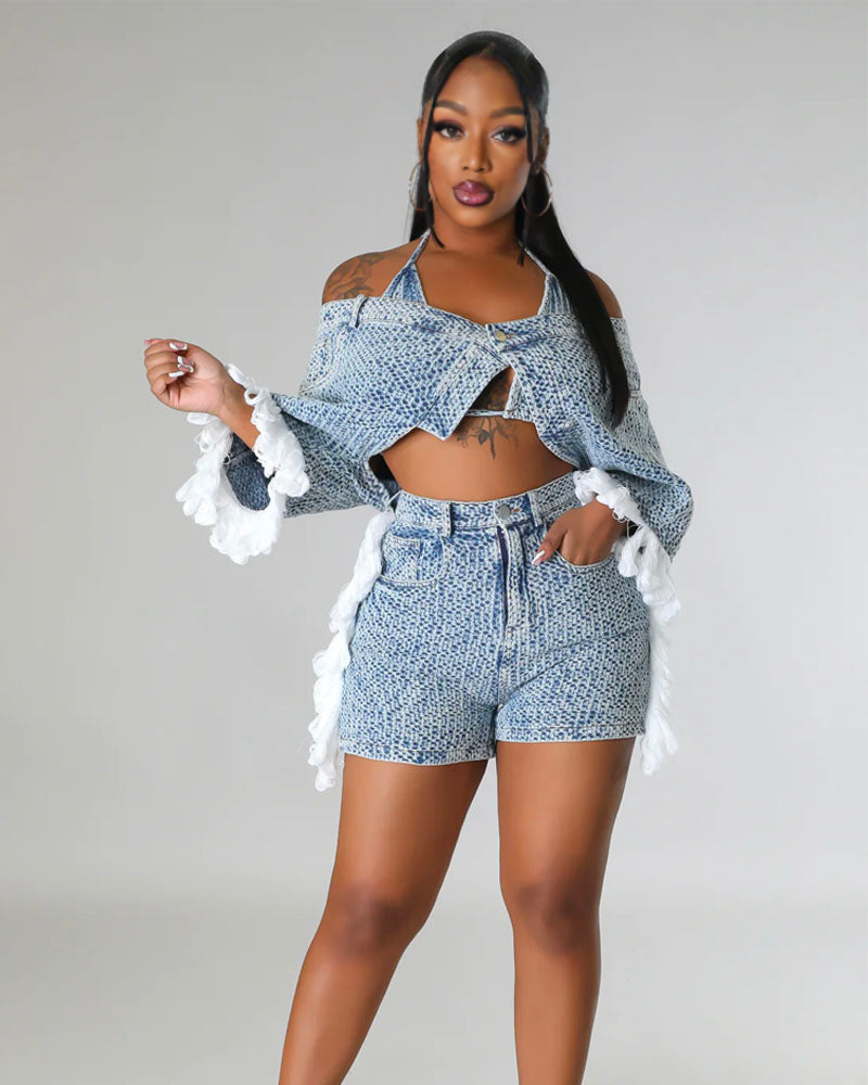 3pc Lovenia Denim Short Set