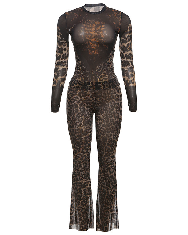 'Tala' Leopard Mesh Pants Set