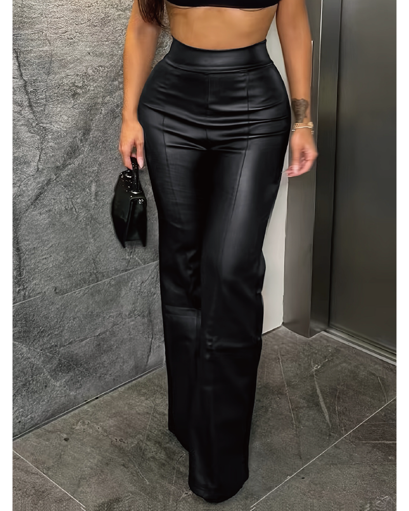 Vegan Leather High-Waist Wide Leg Pants