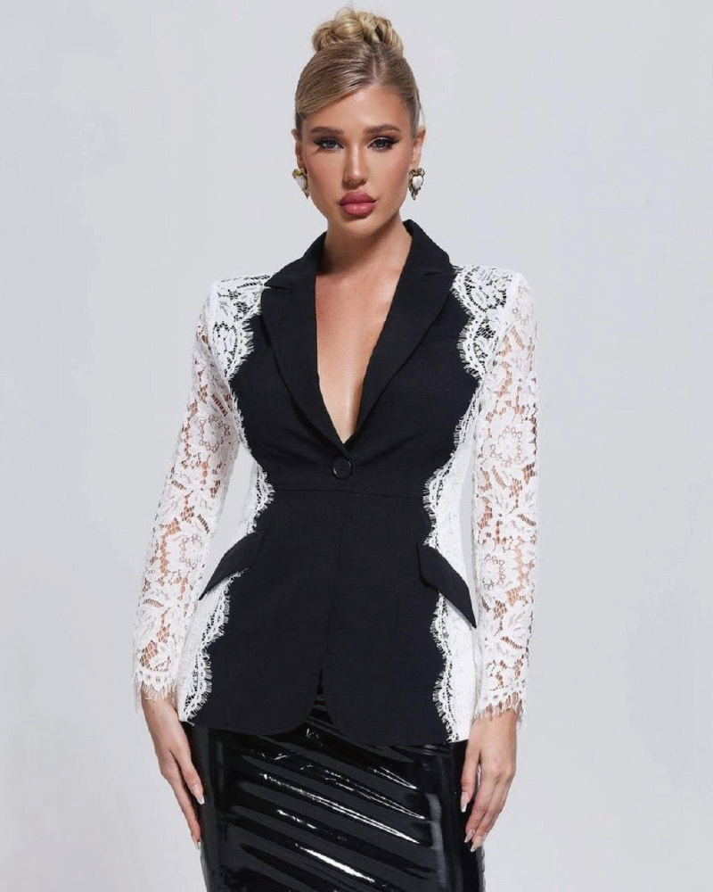 Lace Hugged Contrast Color Blazer