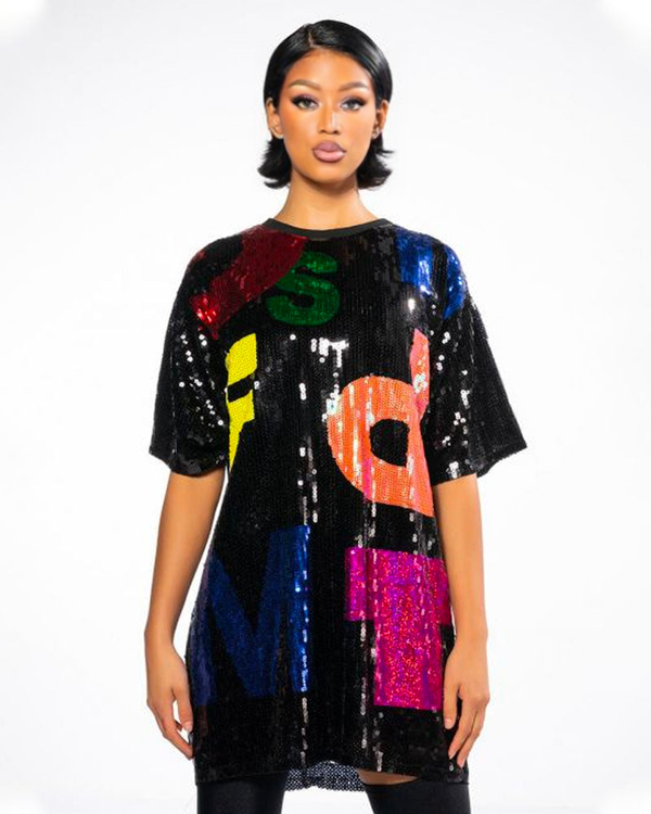 ALPHABET SEQUIN TSHIRT DRESS