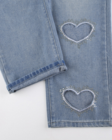 Rhinestones heart key-hole jeans