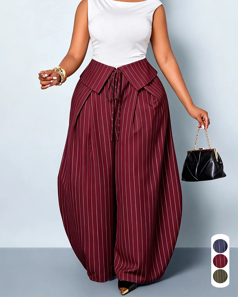 Casual Striped High-Waisted Loose Pants