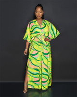 GREEN RETRO DOUBLE SLIT MAXI DRESS