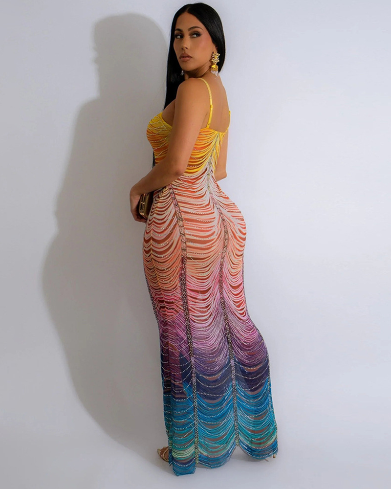 Mesh Multicolored Diamante Dress