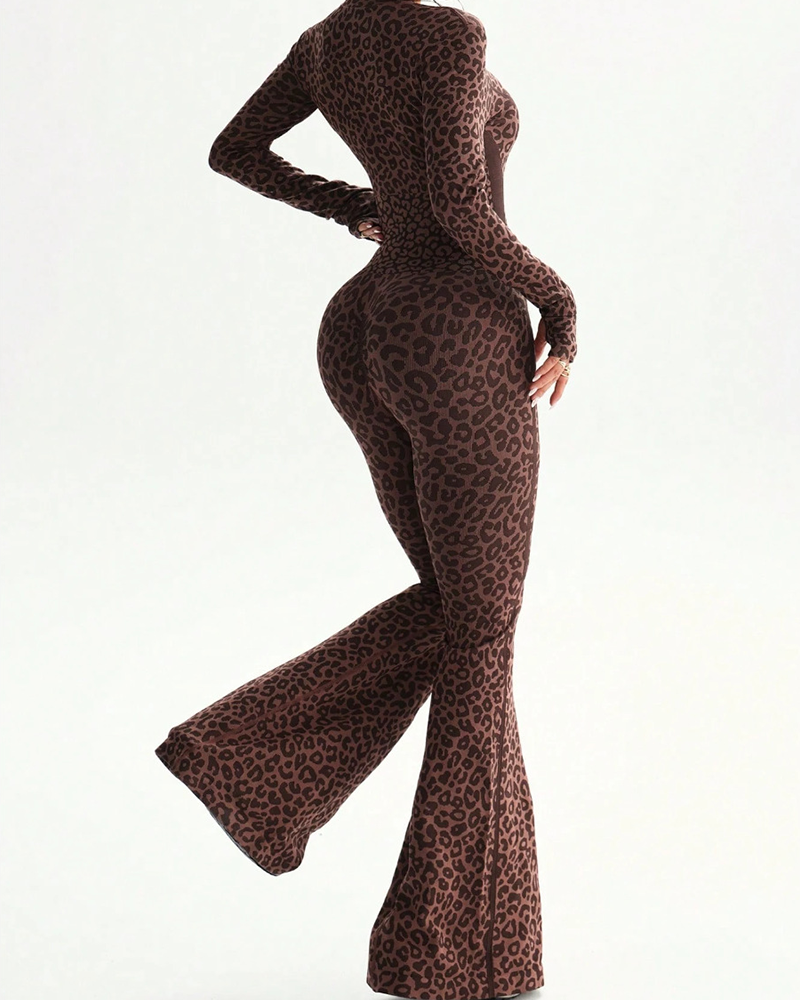 Baddie Leopard Flare Jumpsuit