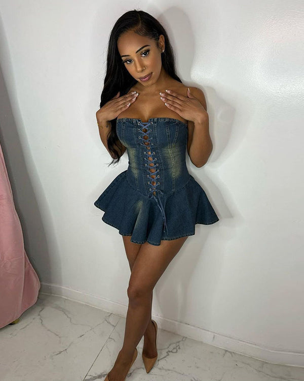 Sweet Denim Corset Mini Dress