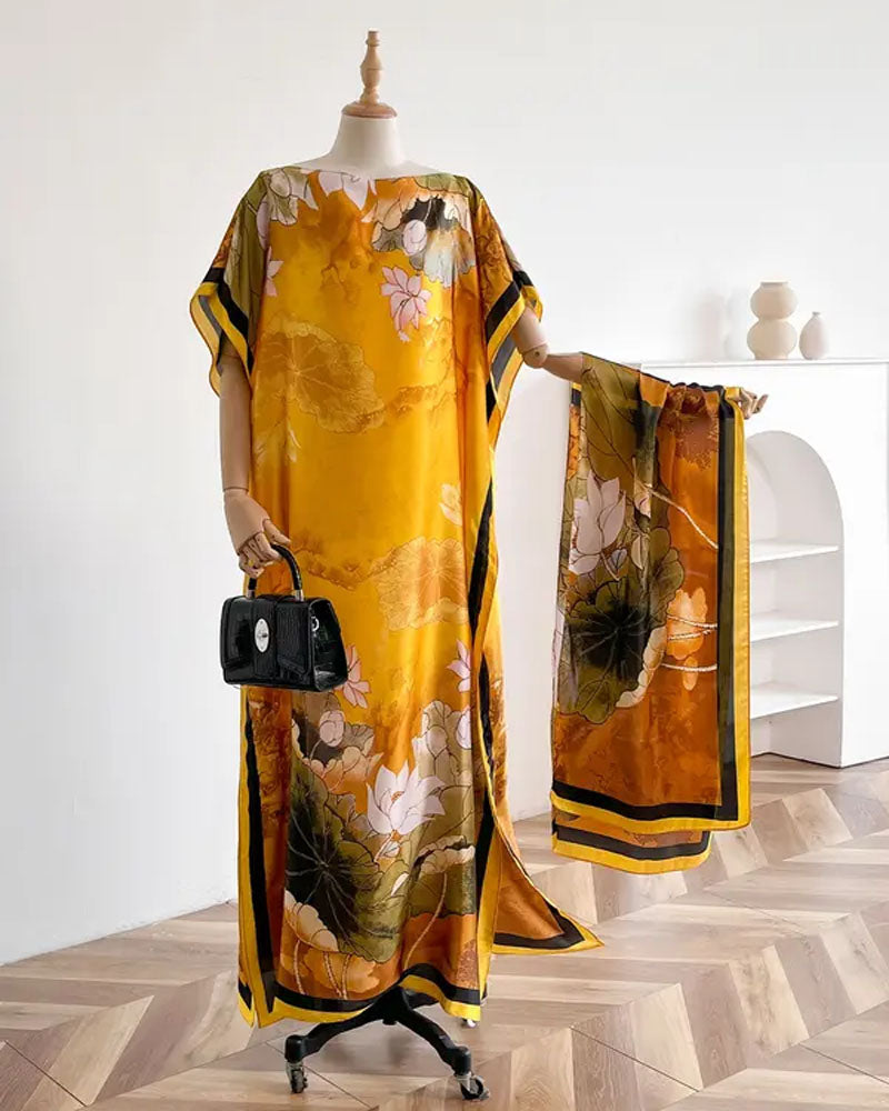 2 piece Satin Printed Dress