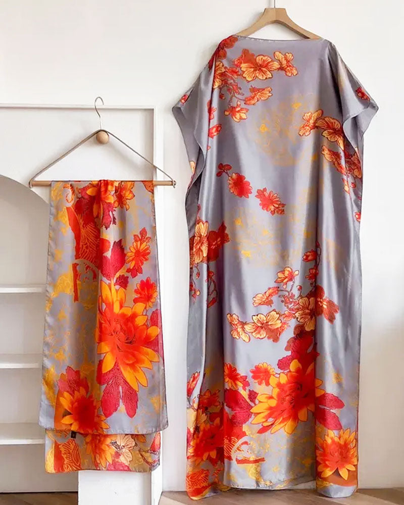 2 piece Satin Printed Dress