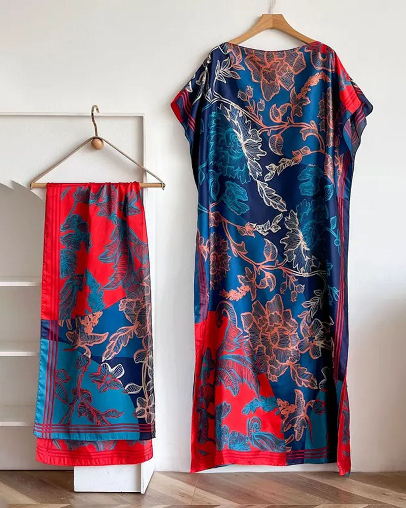 2 piece Satin Printed Dress