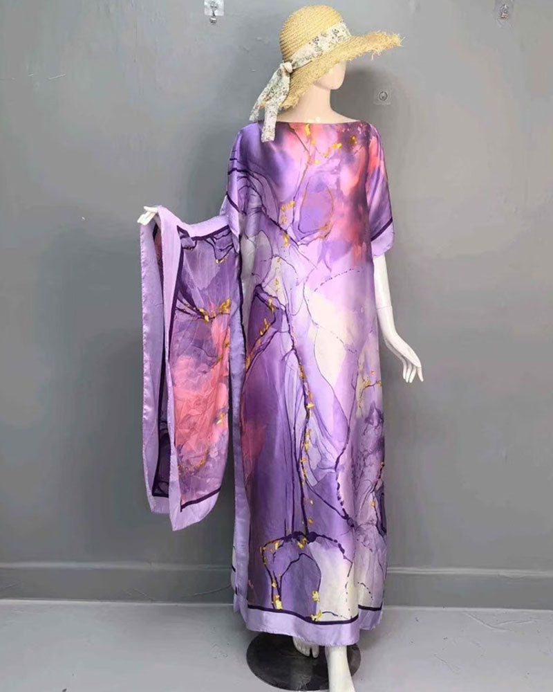 2 piece Satin Printed Dress