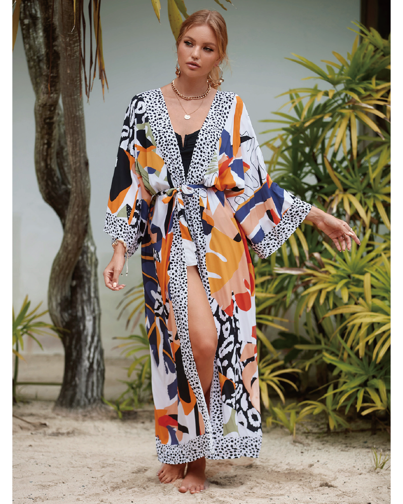Plants Print Belted Cover Up