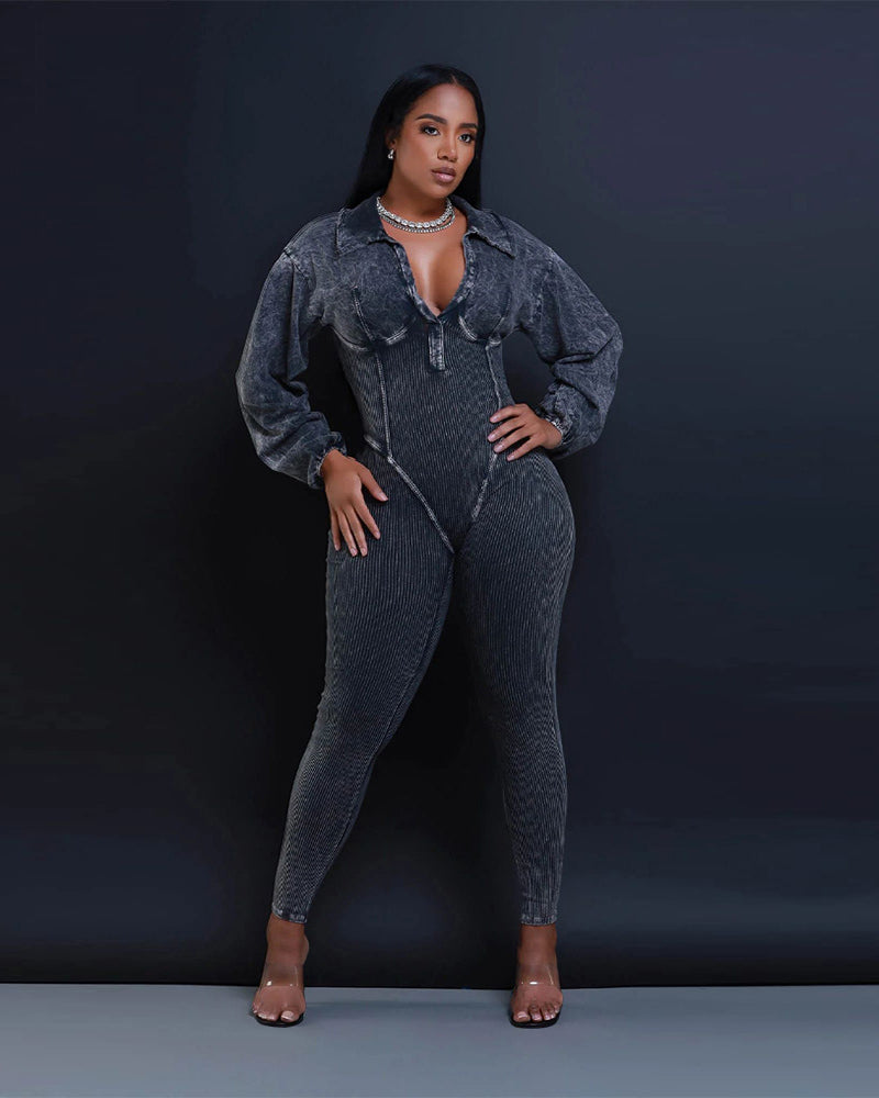 Baddie Mineral Washed Corset Jumpsuit