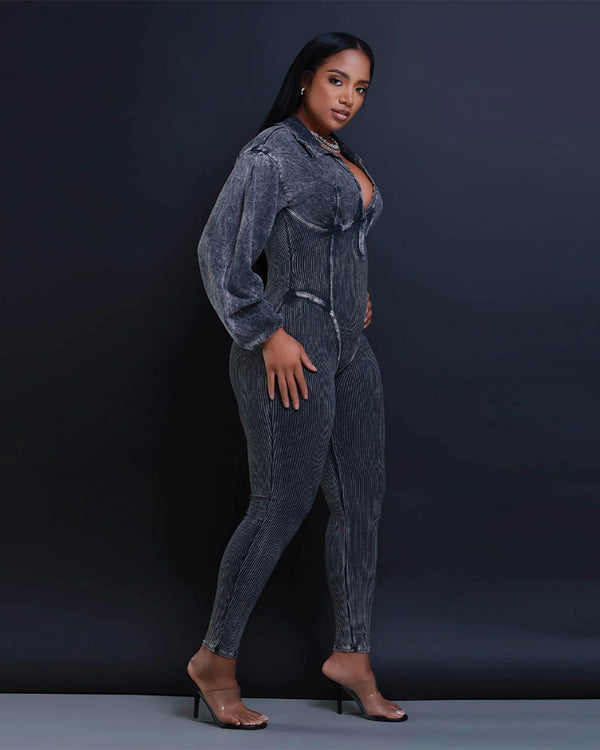 Baddie Mineral Washed Corset Jumpsuit