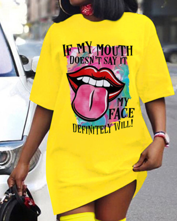 Women's Slogan Lips Printed T-Shirt